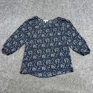 Banana Republic Shirt Womens Small Blue Floral 3/4 Sleeve Scoop Neck Blouse Top